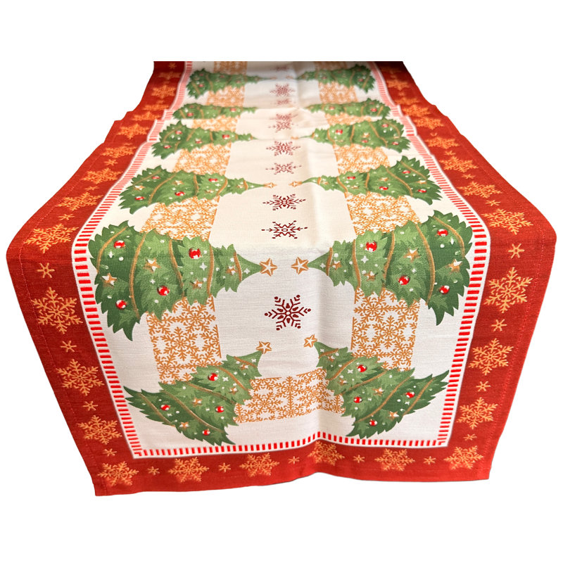 Chemin de table de Noël avec des couleurs vives et des éléments de Noël joyeux. Taille 14 po x 40 po - petite taille