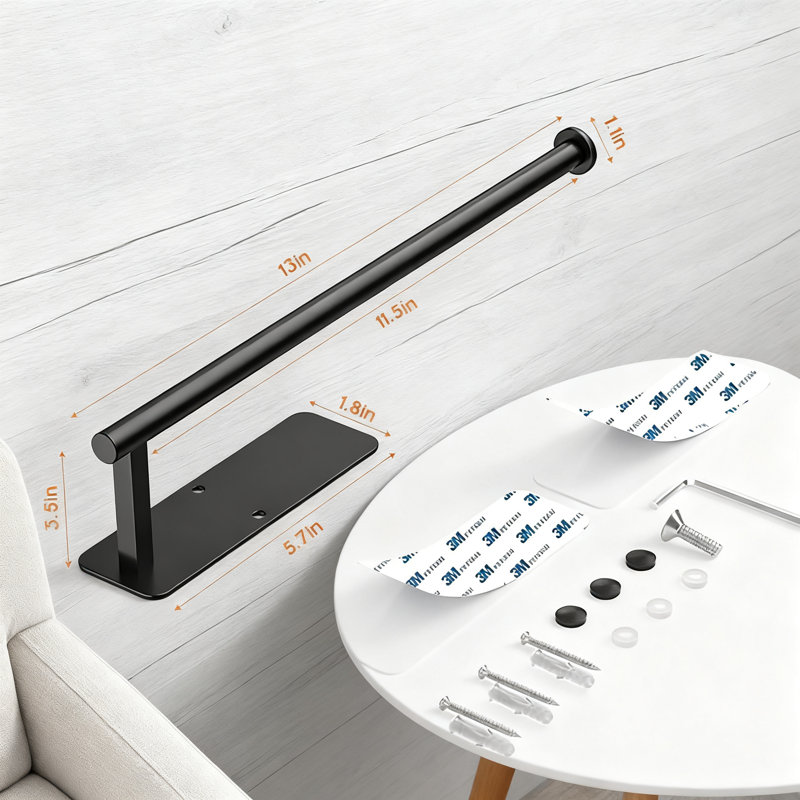 Porte-essuie-tout sous armoire, porte-rouleau mural en acier inoxydable avec adhésif et fixation à vis pour l'organisation de la cuisine et de la salle de bain