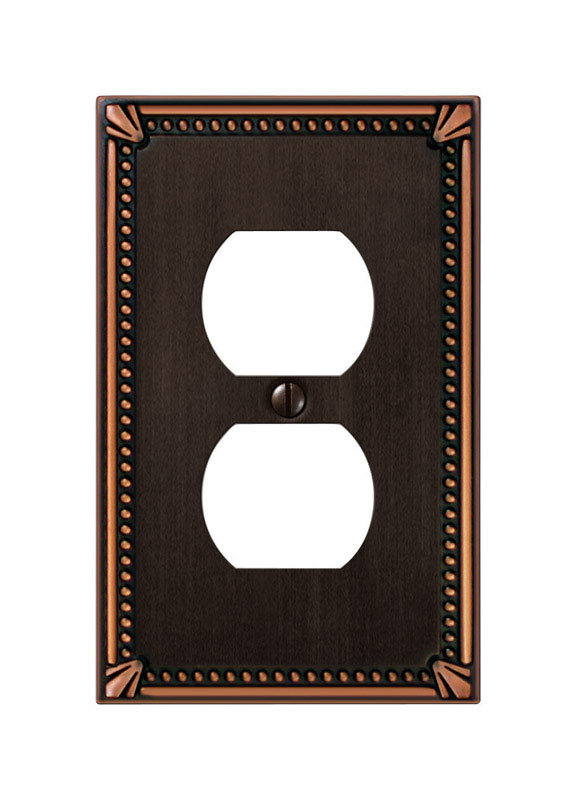 Aged Bronze Beaded 1-Gang Duplex Metal Wall Plate