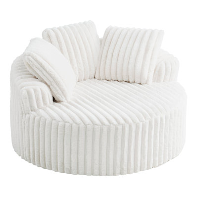 Oversized Round Lounge Chair with Pillow, Deep Seat Upholstered Corduroy Chaise for Living Room or Bedroom