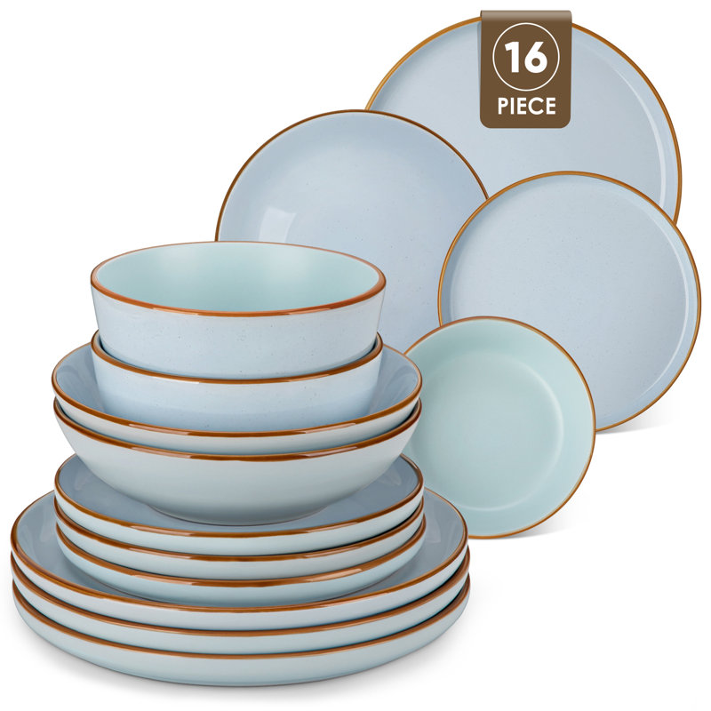 RENIOO Piece Stoneware Dinnerware Set - Service for 4, Blue