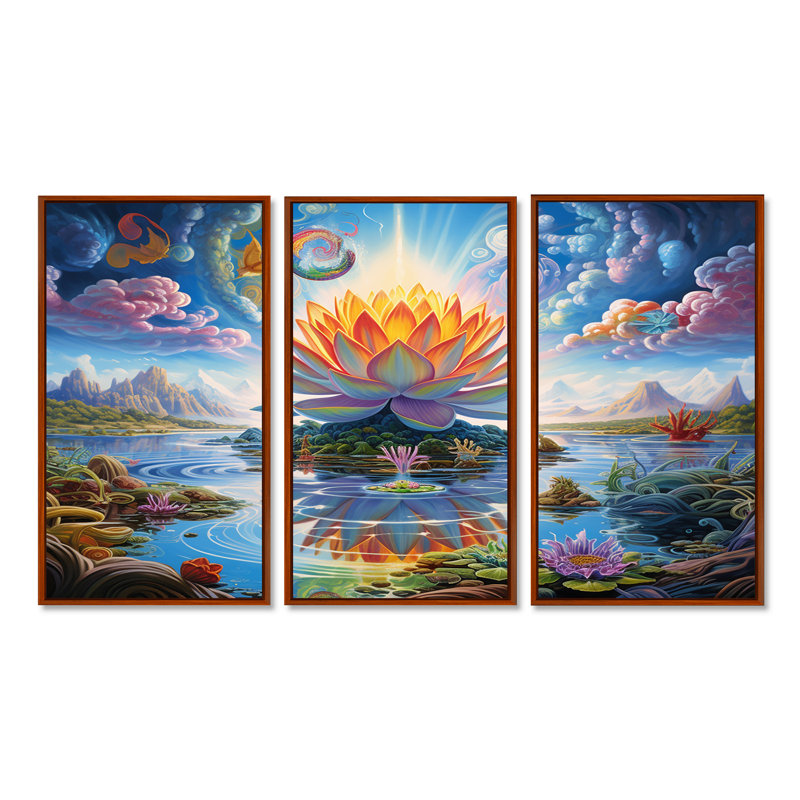 Draco - Ensemble de décoration murale paysage abstrait, Cadre flottant brun, H 32 po x l 48 po x P 1 po