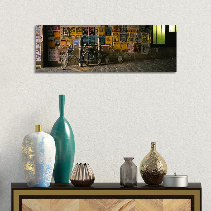 Bicycle Leaning Against A Wall In An Alley, Post Alley - Wrapped Canvas Panoramic Print, 30.48 cm H x 91.44 cm W x 1.91 cm D