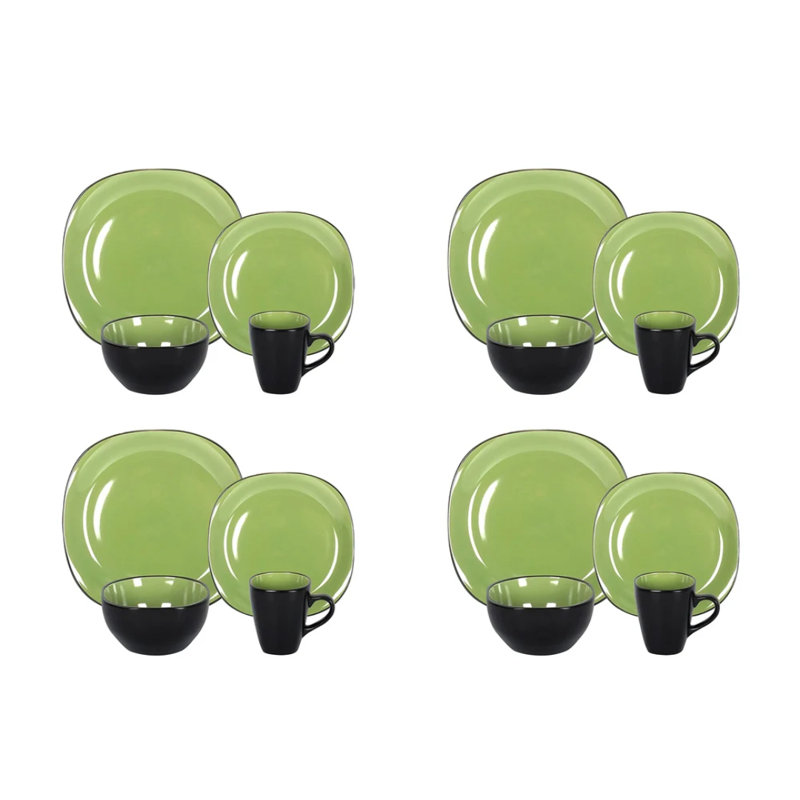 Service de table carré 16 pièces HomeVSS, Vert