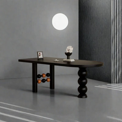 Black Half-Moon Solid Wood Dining Table