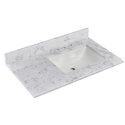 Plateau de meuble-lavabo simple 36 po en pierre reconstituée avec lavabo - pour remplacement de meuble-lavabo, sans armoire
