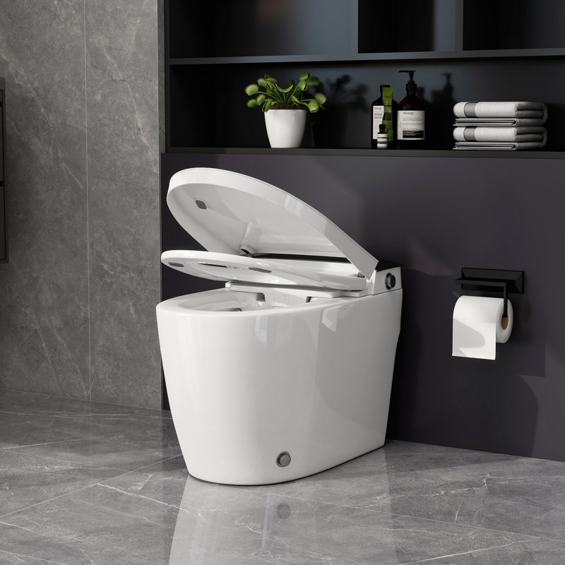 Non-Electric Bidet Toilet With Foot Kick Flush, Cold Water Wash & Soft-Close Seat