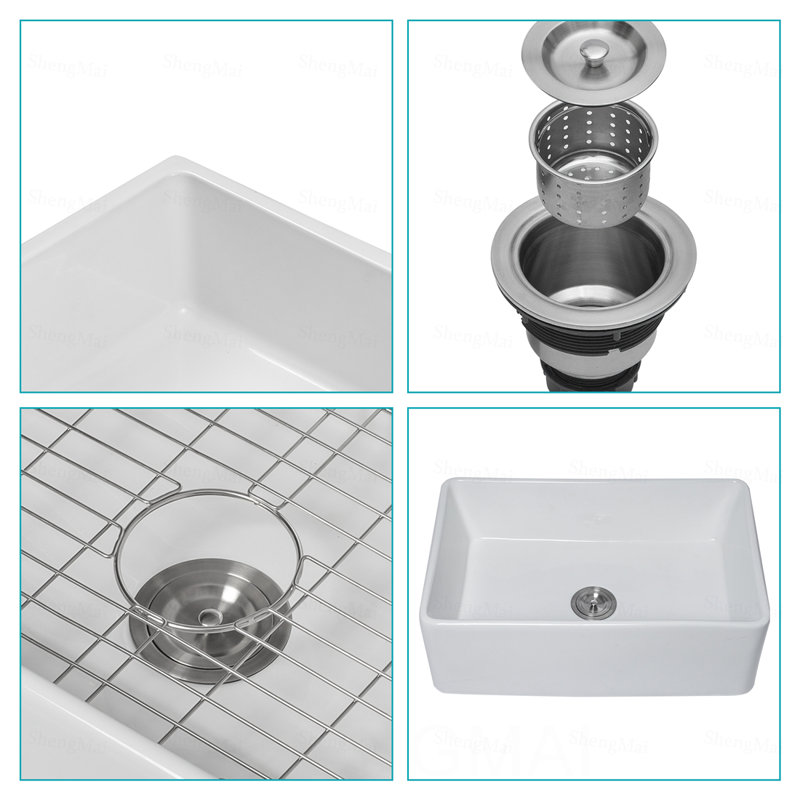 Évier de cuisine blanc en évier de cuisine 30 po x 20 po x 10 po à tablier frontal en porcelaine blanche réversible