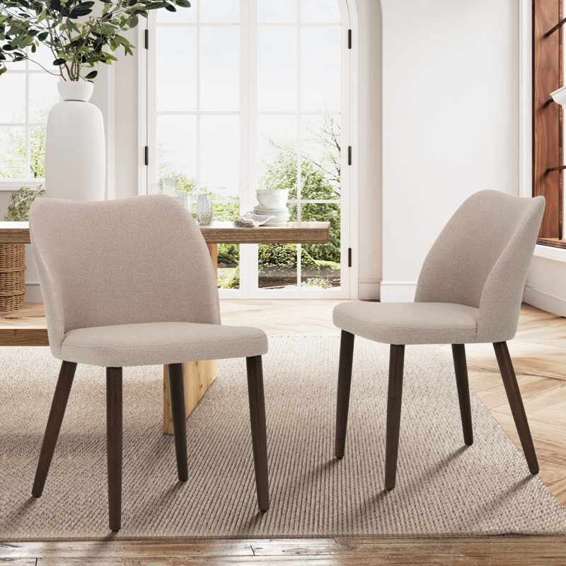 Maleehah Solid Wood Small Upholstered Dining Chair, Camel