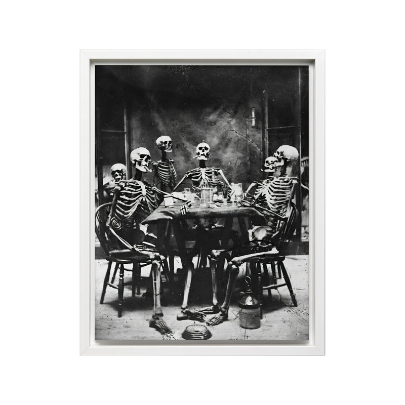 Squelettes fumant, Canvas, White Framed, 11"H x 14"W