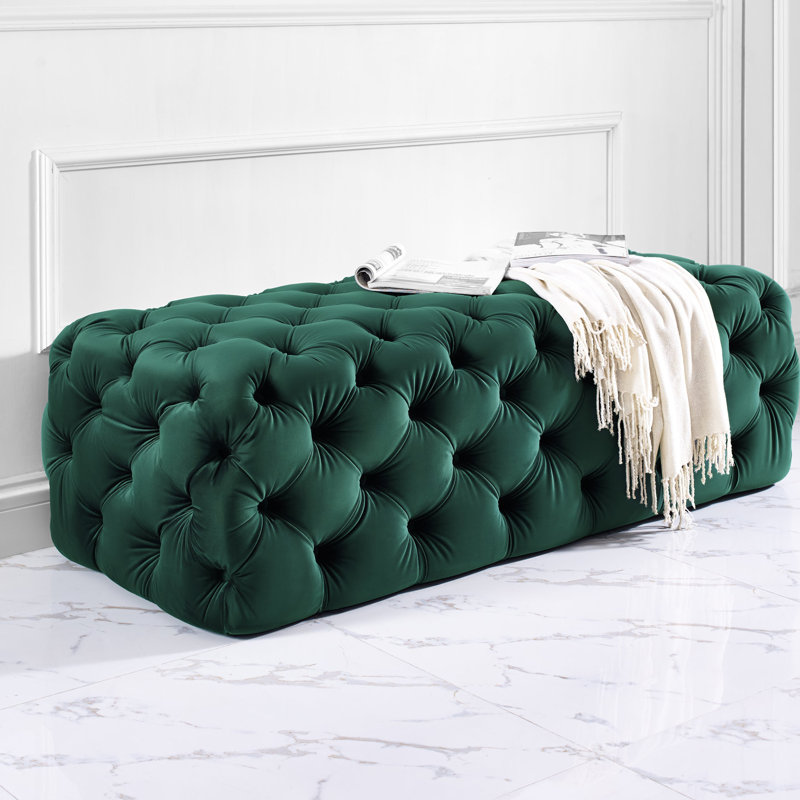 Velvet Upholstered Bench, Forest Green Velvet
