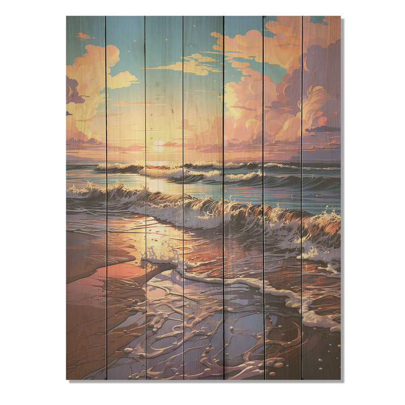 Beachside Sunset Horizon III - plage sur bois, H 20 po x l 10 po