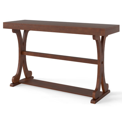 Narrow Console Table Vintage Accent Sofa Table w/ Open Storage Shelf Walnut
