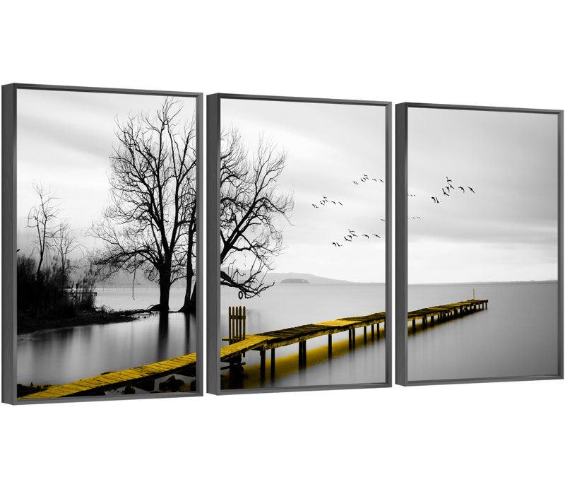 Luxueux aluminium encadré, ensemble de 3 reproductions d'art encadrées sur toile, H 24,3 po x l 48,3 po x P 1,65 po