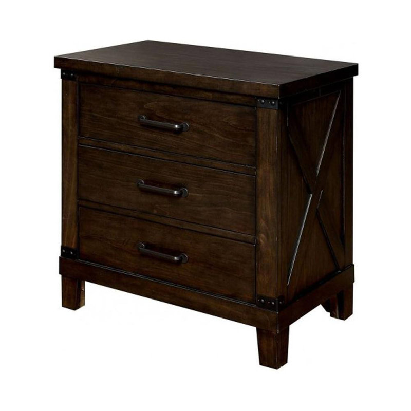 Table de chevet à 3 tiroirs en bois massif avec finition noyer foncé