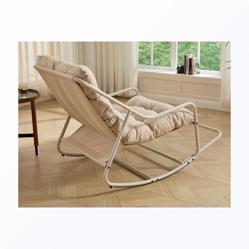 Chaise berçante d'extérieur avec coussin, Beige, White