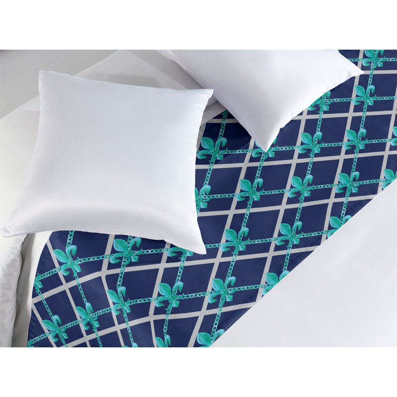 Foulard de lit Ambesonne Fleur De Lis Motifs aquatiques modernes bleu nuit turquoise, Très grand lit
