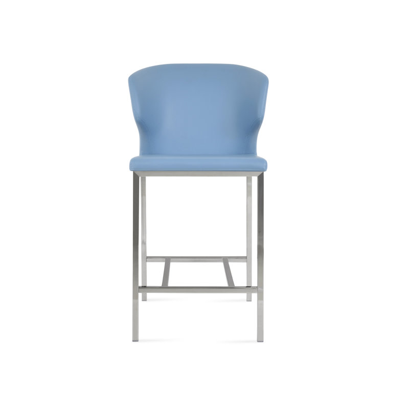 Amed Metal Counter & Bar Stool, Counter Stool (24" Seat Height), Blue Leatherette, Chrome