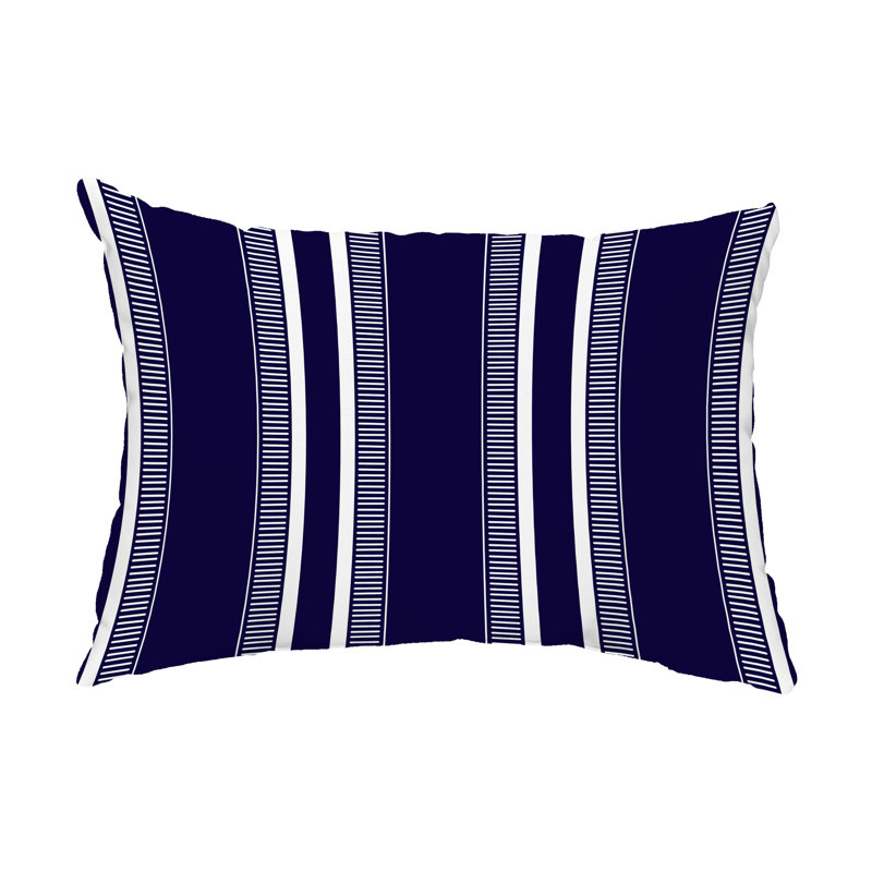 Dashing Striped Outdoor Reversible Throw Pillow, Navy Blue
