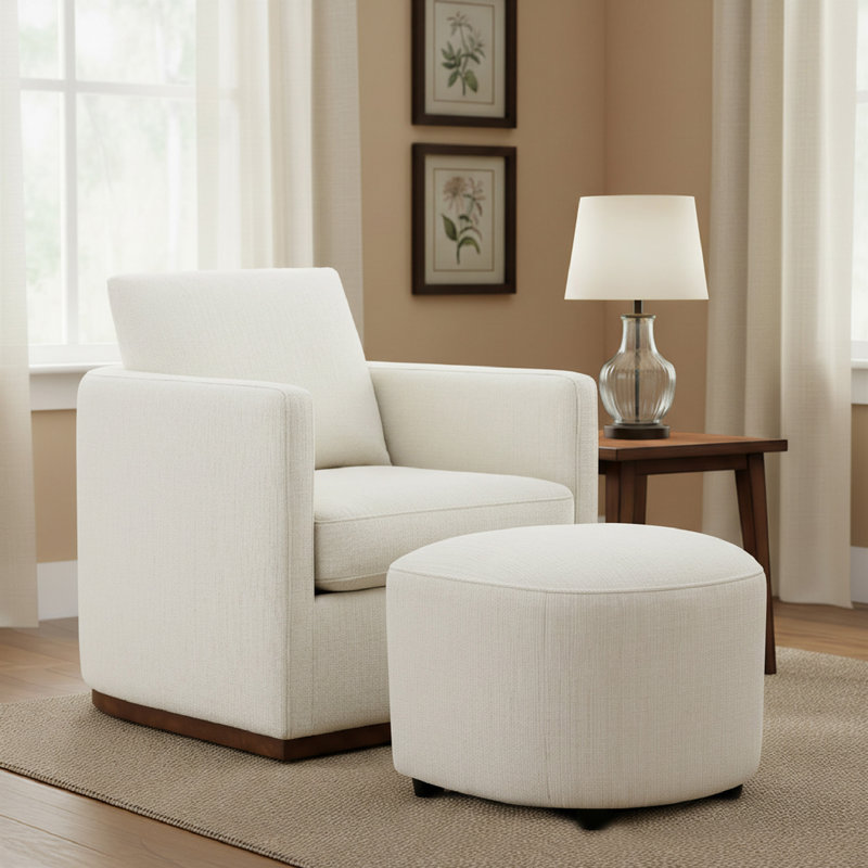 Fauteuil pivotant rembourré avec repose-pieds Bobbi, Coton tissé Flannigan Performance