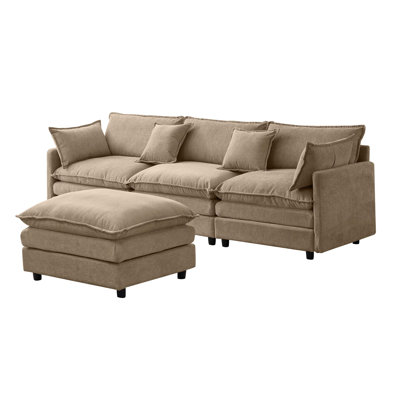 Luxury Chenille Modular L-Shaped Sofa with Ottoman