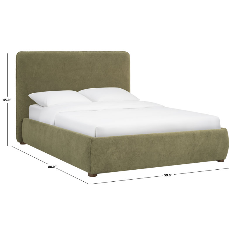 Callahan Upholstered Bed, Olive Green Faux Sherpa, Full / Double