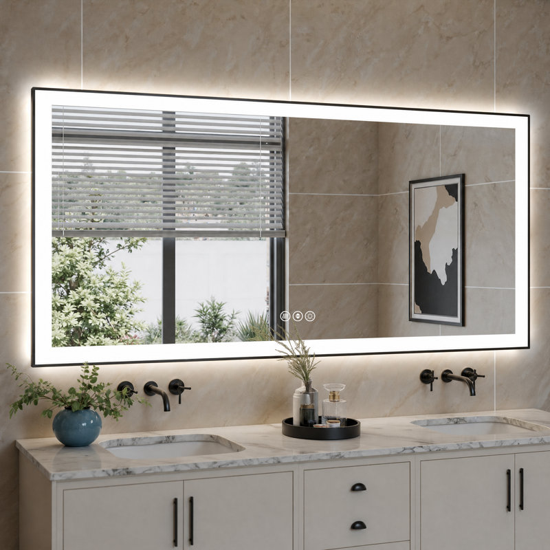 Bright Matte Aluminum Vanity Mirror with Front & Back LED Lights, 3 Color Temperatures, Dimmable, Anti-Fog Tempered Glass, Memory Function & ETL Listed