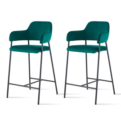 Akyra Upholstered Velvet Bar Stool with Iron Frame