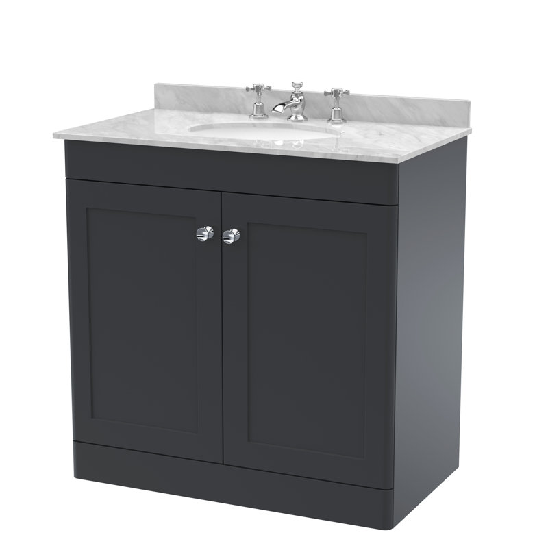 Classique 820 mm Freestanding Single Vanity with Drop In Basin, Gray, Satin White