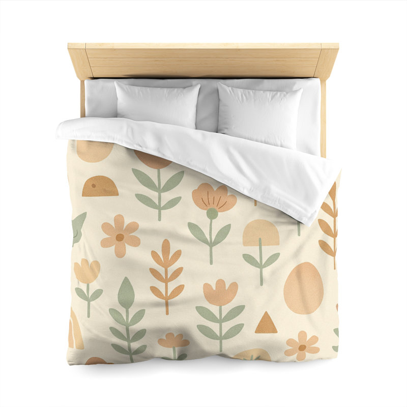Microfiber Duvet Cover Boho Style, Design 24, Queen Duvet Cover, Green/Beige/White