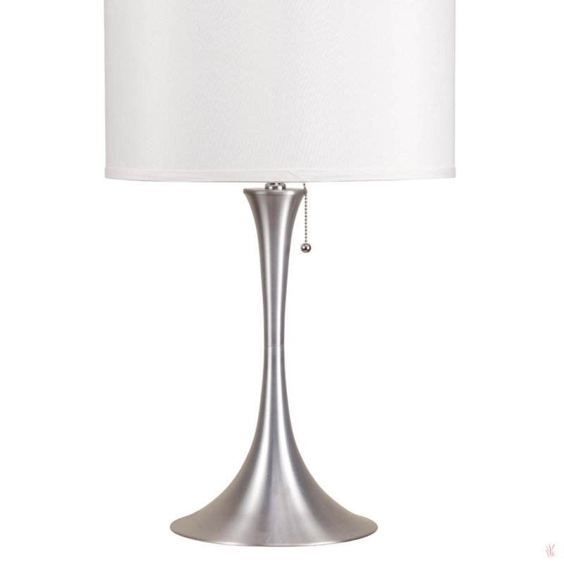 Lampe de table rétro 27 po en métal avec finition argentée et abat-jour en lin blanc