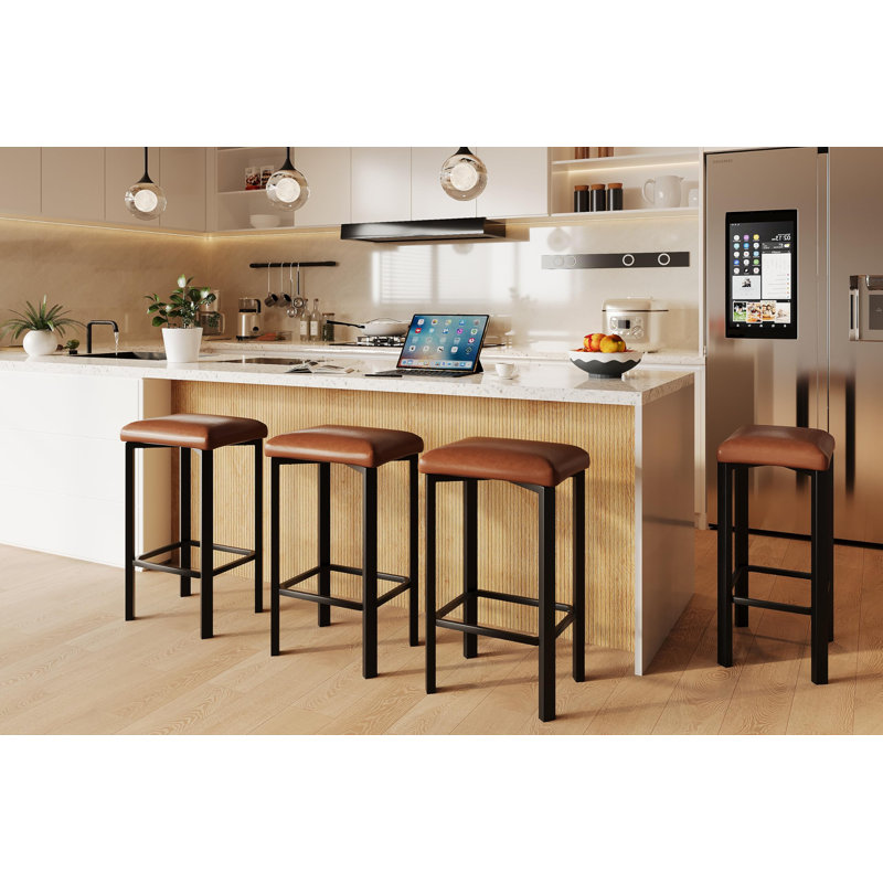 Counter Stool with Metal Frame, 4PCS, Brown