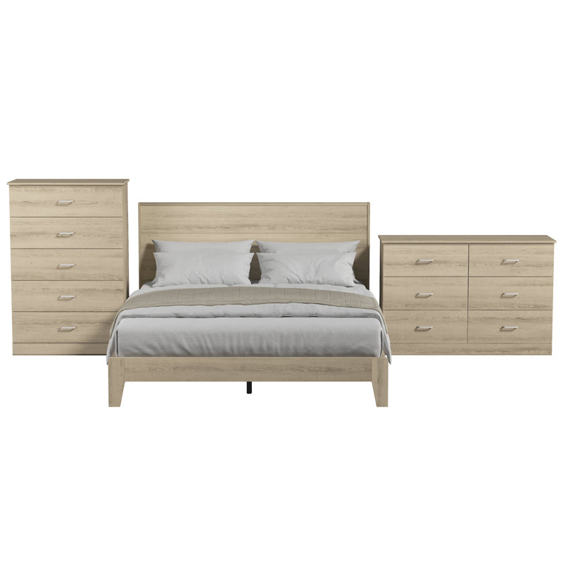 Ensemble de chambre à coucher 3 pièces Allyannah, Grand, Oslo Oak
