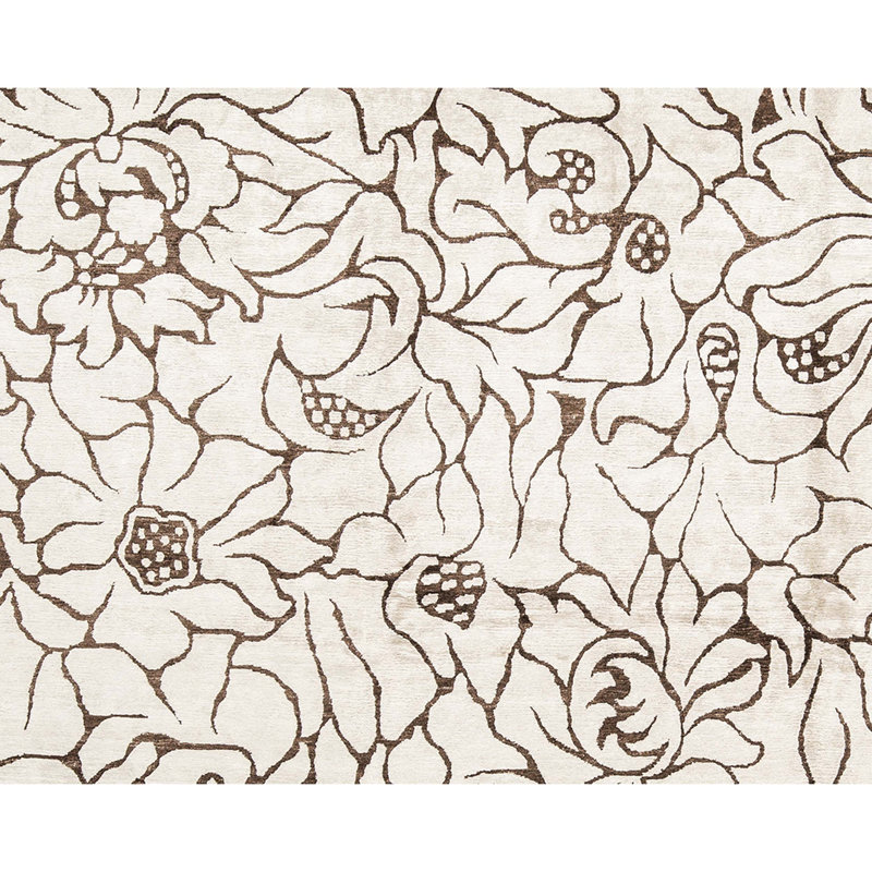 Hand-Knotted High-Quality White and Brown Area Rug