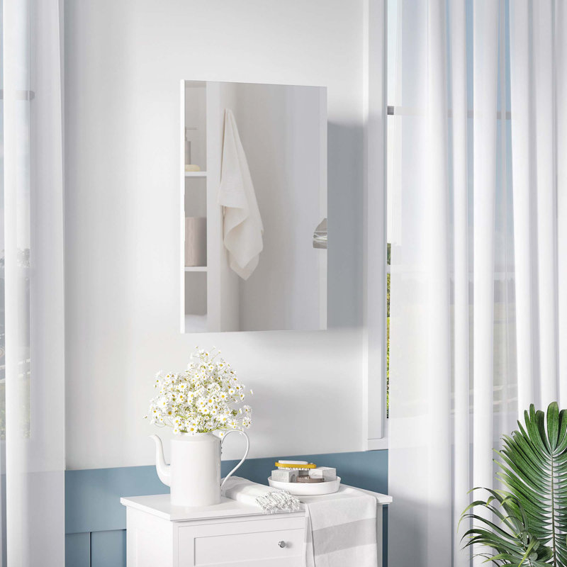 Armoire à pharmacie encastrée avec miroir, armoire de salle de bain à fixation murale avec porte simple et tablettes de rangement