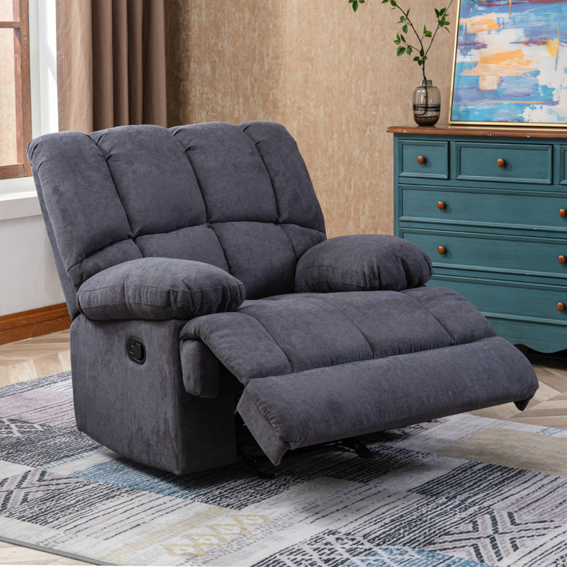 Batholo 42.9" Wide Modern Manual Glider Upholstered Recliner, Dark Gray Polyester