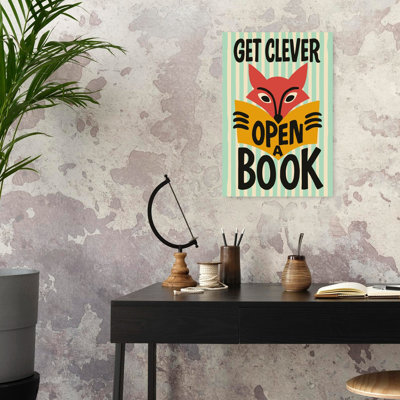 «Get Clever Open Book», impression d'art rétro rétro, fantaisiste, forêt de renard