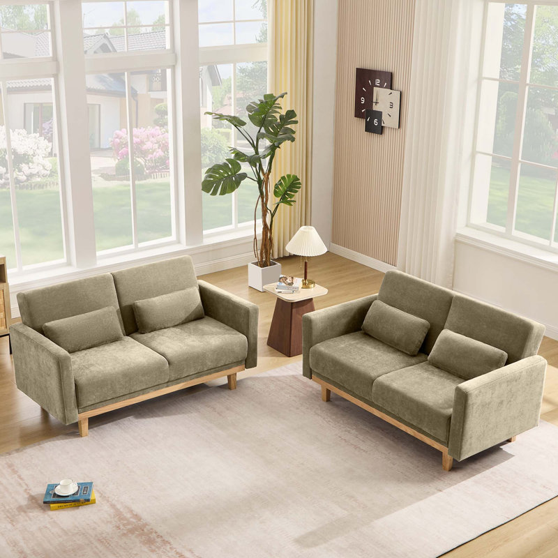59.8''W 3-Level Adjustable Upholstery Chenille Loveseat, Khaki
