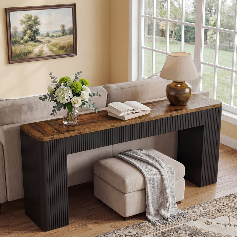 82.7” Extra Long Entryway Table, Fluted Farmhouse Console Table