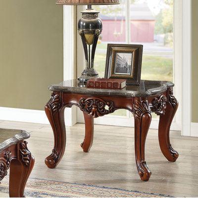 Misael Transitional 30"L Square End Table with Natural Marble Top in Walnut