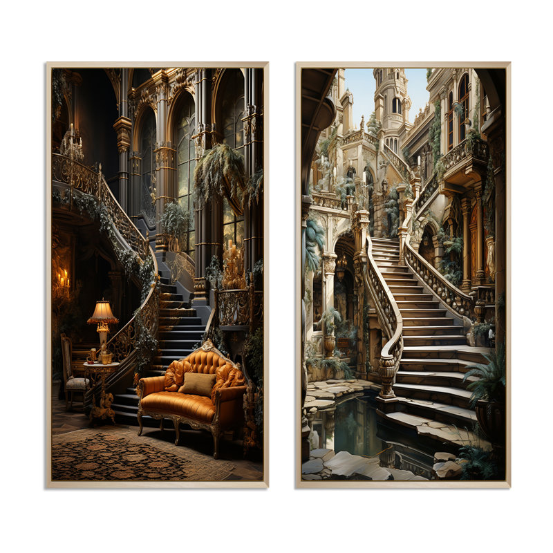 «Castles Royal Refuge Rich», 2 pièces sur toile, Encadrement brun, H 40 po x l 40 po