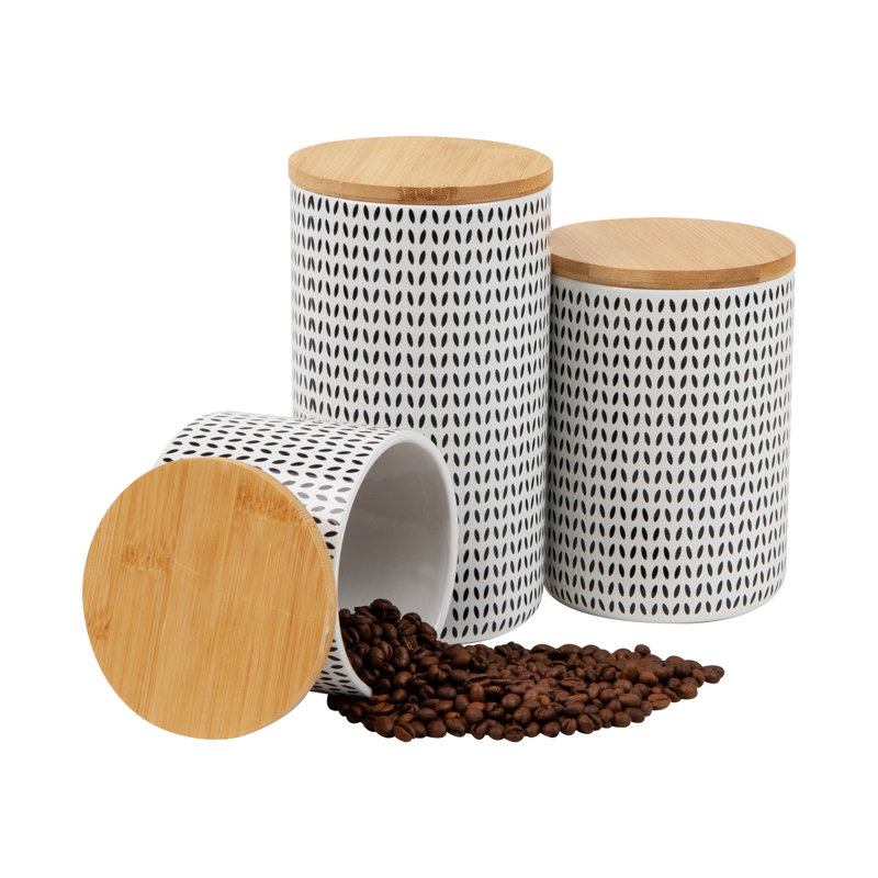 Ensemble de 3 pots Mind Reader, contenant à sucre, rangement pour café, couvercles, céramique, L 4 po x l 4 po x H 7 po