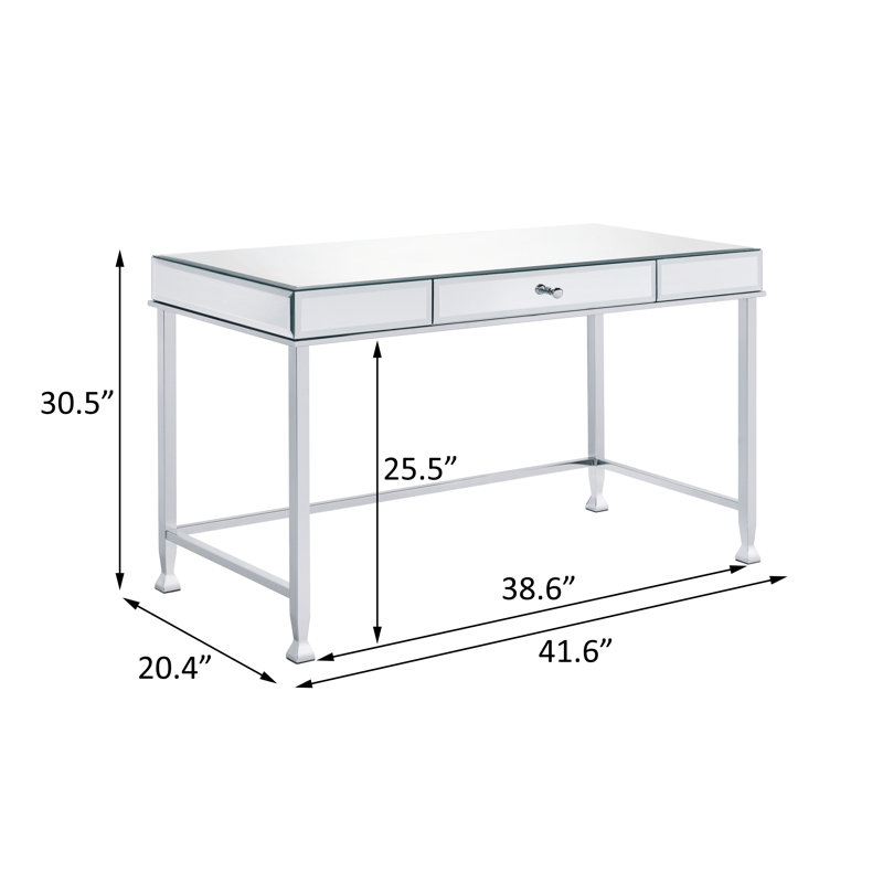 Lillyann 1 - Drawer Writing Desk with Mirrored Top, Mirrored