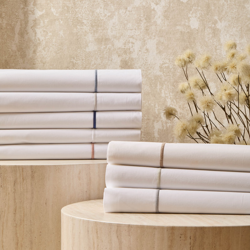 Classic Hotel 100% Cotton Percale Sheet Set, White/Taupe, Queen