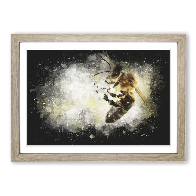 Bee Collecting Pollen Vol.1 - Picture Frame Graphic Art, 65cm H x 90cm W x 2cm D, Oak