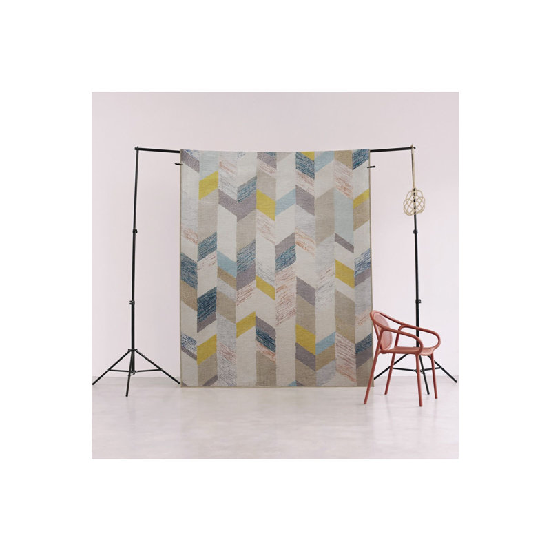 Tapis beige lavable à la machine à motif géométrique rayé multicolore, Tapis de couloir 3 pi 3 po x 6 pi 7 po