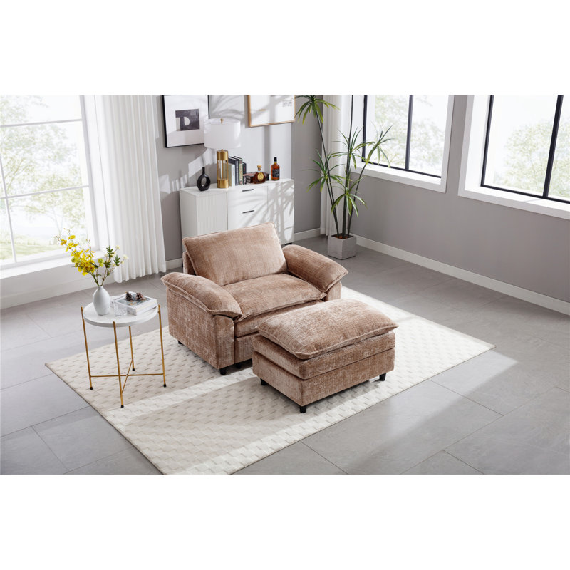 Fauteuil surdimensionné confortable avec repose-pieds, idéal pour se détendre avec style dans n'importe quelle pièce, Chameau