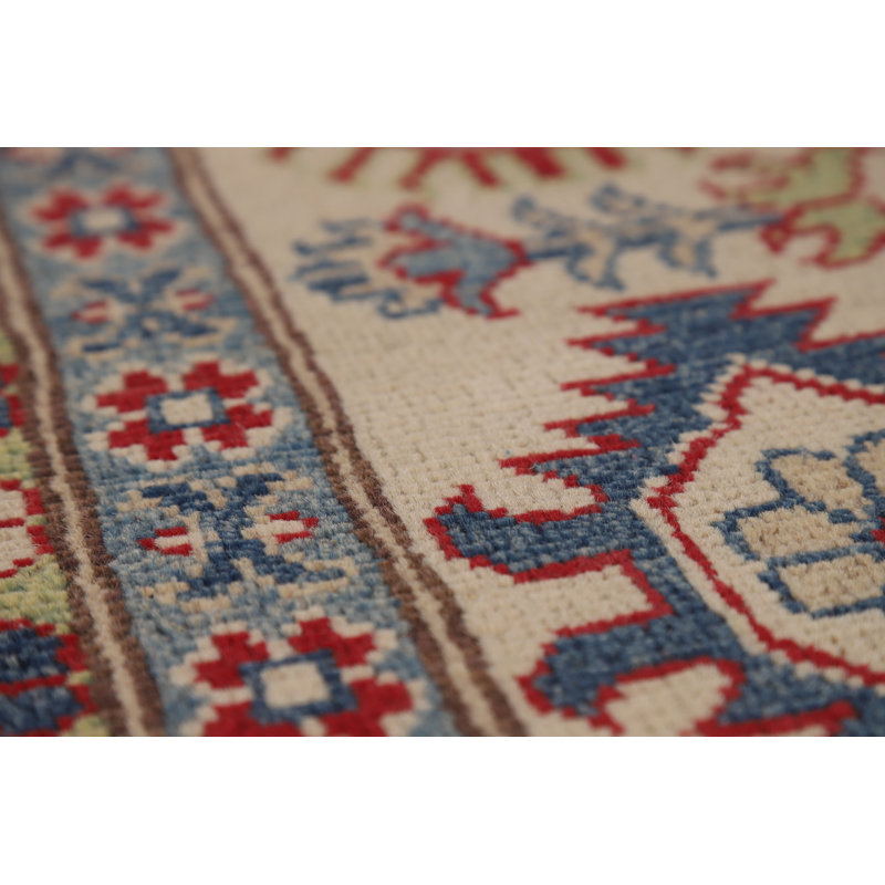 Red Geometric Kazak Oriental Area Rug