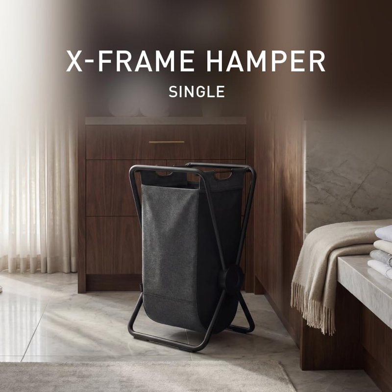 20"L x 16.5"W x 29.7"H Single X-Frame Laundry Hamper with Removable Basket, Heavy-Gauge Steel Frame, (Black), Black