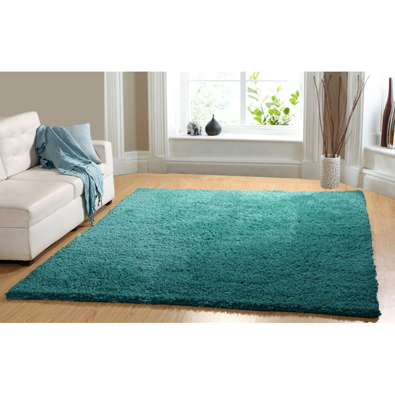 Tapis bleu sarcelle à poils longs Hayfield, 7 pi 3 po x 9 pi 3 po
